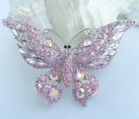 Sindary Charming 3.74" Butterfly Animal Brooch Pin Pink Austrian Crystal Pendant BZ4538 (Silver-Tone Pink)...