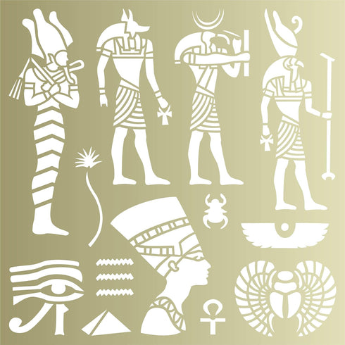 Egyptian Stencil, 10 x 10 inch (M) - Classic Egypt Symbol Hyroglyphics Stencils for Painting Template...