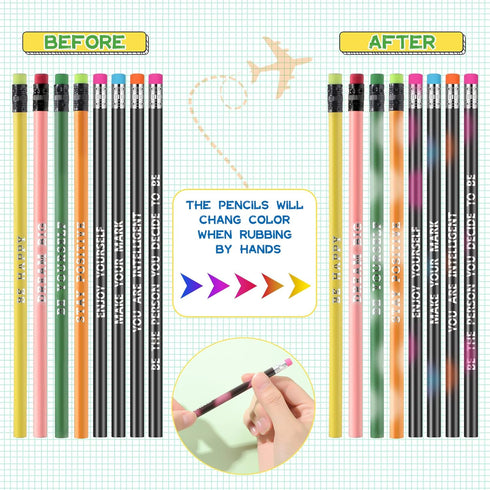60 Pcs Inspirational Pencils Personalized Pencils with Name Cute Pencils Motivational Pencils for Student Color Changing Mood Pencils for Kids Sch...