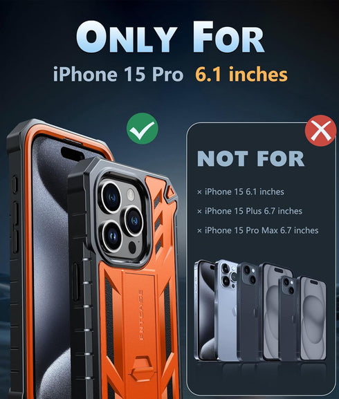 FNTCASE for iPhone 15 Pro Case: Military Grade Drop Proof Rugged Protective Cell Phone Cover with Kickstand & Built-in Protector | Matte Textured ...
