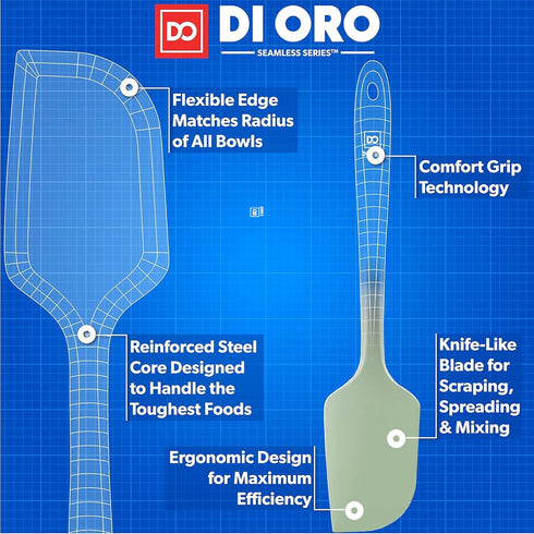 DI ORO Silicone Spatula - 600°F Heat-Resistant Rubber Kitchen Spatula for Baking, Scraping, & Mixing - BPA Free Nonstick Cookware Safe Flexible Ut...