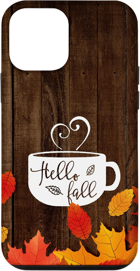 Hello Fall Coffee Mug Autumn Leaves Happy Fall Feeling Case for iPhone 12 mini...