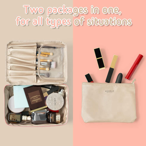 Preppy Patch SKIN Makeup Bag Large Capacity Travel Toiletry Bag with Brush Bags Cosmetic Bag Makeup Case Multifunction Organizer Make Up Bag Reusa...