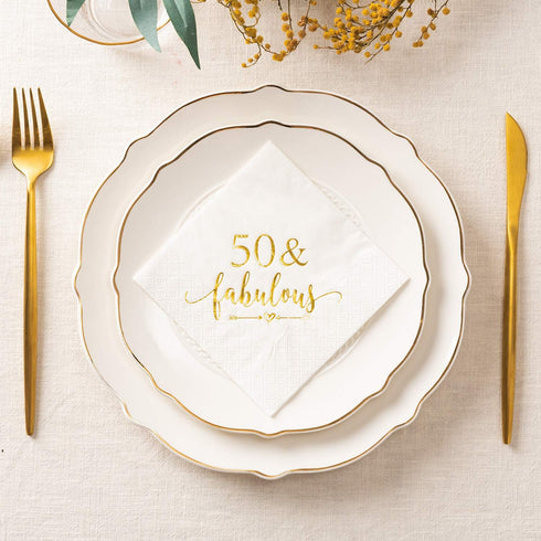 Crisky 50 and Fabulous Cocktail Napkins Gold for Women 50th Birthday Decorations, 50th Birthday Bevergae Dessert Table Supplies, 50Pcs, 3-Ply...