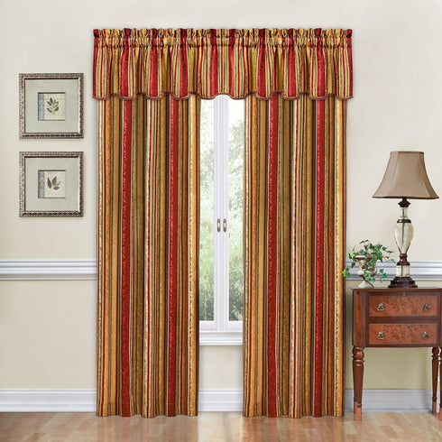 Waverly Traditions Stripe Ensemble Rod Pocket Curtains for Windows in Bedroom, Kitchen, or Living Room, Single Panel, 52" x 84", Crimson...