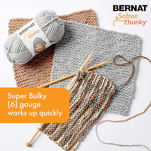 Bernat Softee Chunky 3-Pack Yarn, 2.8oz, Super Bulky 6 Gauge -True Grey - Machine Wash & Dry......