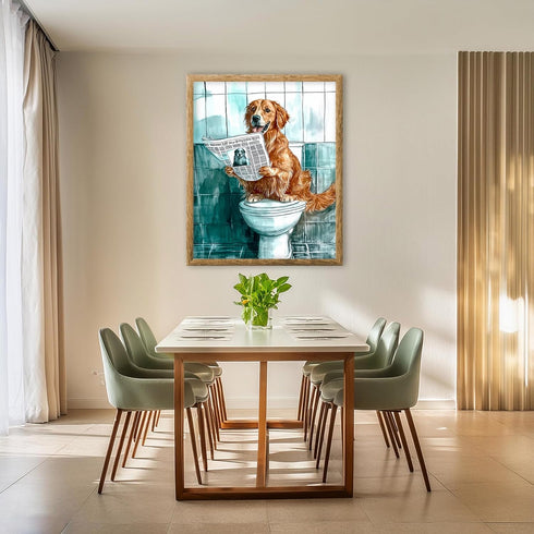 Posterizer 1 pcs-drawing style art-funny dog on toilet reading newspaper 4-Bathroom Restroom Art-Art for Animal Lovers-Decor for Home & Office- un...