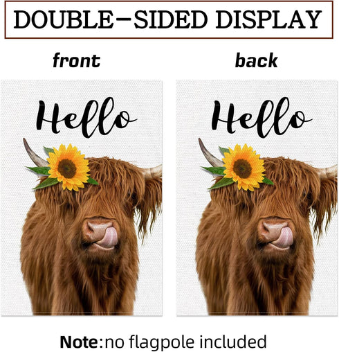 2 Pack Highland Cow Garden Flag, Spring Summer Welcome Sunflower Cow Garden Flag, 12 x 18 Inch Double Sided Vertical Burlap Floral Cow Farmhouse F...