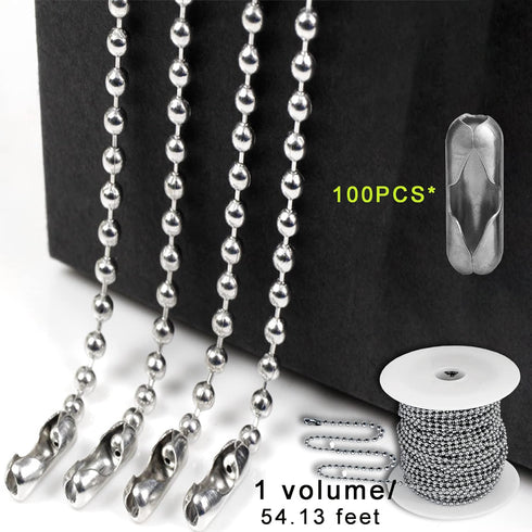 55ft Ball Bead Chain, 3.5mm Stainless Steel Ball Chain with 100 Pieces Connectors Clasps, Bulk Necklace Chains for Jewelry Making Supplies DIY Cra...