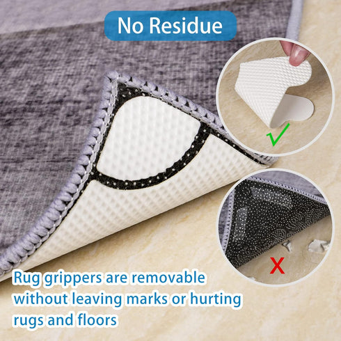 bemece 16PCS Rug Grippers - Enhanced Friction Non Slip Rug Tape, Washable Reusable Rug Pad Gripper, Anti-Curling, Double-sided Adhesive Rug Pad Gr...