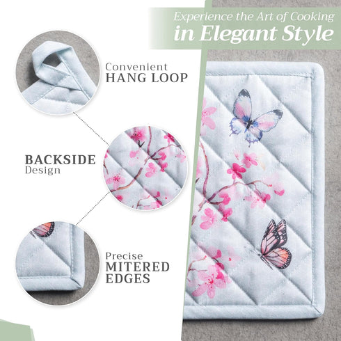 Maison d' Hermine 100% Cotton Oven Mitt & Pot Holder Set (7.5"x13" & 8"x8") Heat Resistant BBQ Cooking Gloves with Loop, Baking, Grilling, Kitchen...