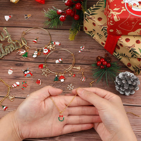 SANNIX 110Pcs Christmas Charms Gold Enamel Jewelry Making Charms Pendant for DIY Xmas Bracelet Necklace Earring Craft Supplies...