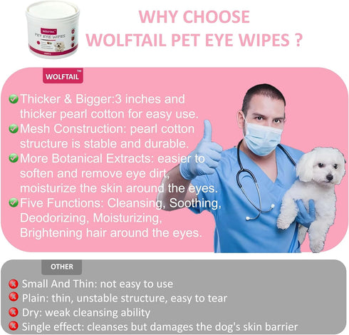 Dog Eye Wipes, Tear Stain Remover for Dogs & Cats - 100pcs Remove Eye Discharge and Crust - Coconut Oil Pet Cleaning Grooming Deodorizing Wipes fo...