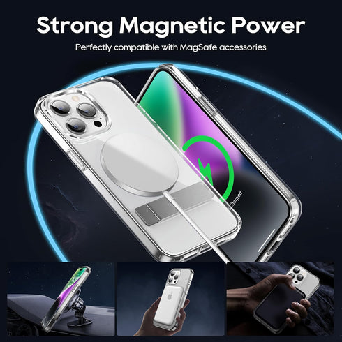 Magnetic Case for iPhone 15 Pro Max Case with Stand, Slim Kickstand with Screen Protector Compatible with Magsafe Shockproof Crystal Clear Cases P...