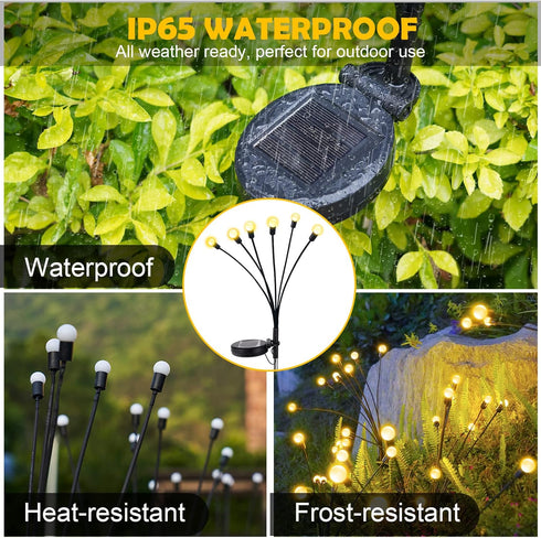 2 Pack Solar Garden Lights, 12 LED Solar Powered Firefly Lights, Starburst Swaying Light Waterproof, Solar Garden Decorative Lights, Outdoor Yard ...