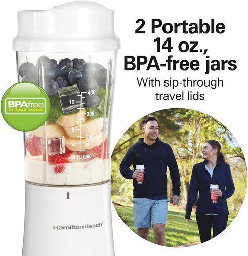 Hamilton Beach Portable Blender for Shakes and Smoothies, 14 Oz BPA Free Travel Cup & Lid, Durable Stainless Steel Blades, Personal Smoothie Blend...