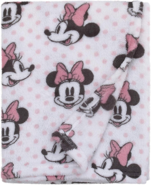Disney Minnie Mouse, Pink, White And Black Super Soft Plush Baby Blanket, Pink, White, Black...