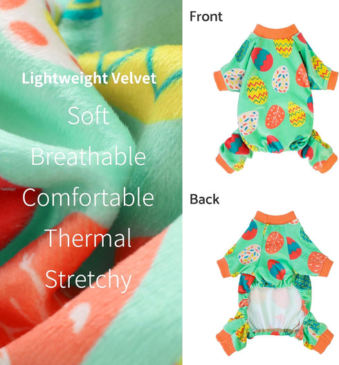 Fitwarm Easter Egg Dog Pajamas, Holiday Dog Clothes for Small Dogs Girl Boy, Pet Easter Outfit, Puppy Cat Onesie, Lightweight Velvet, Light Green,...