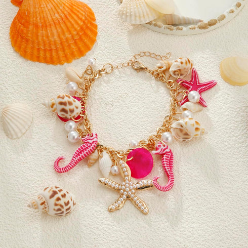 Shell Starfish Necklace Bracelet Conch Statement Chunky Necklace Mermaid Costume Jewelry Beach Jewelry for Women...