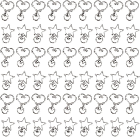 RP Remarkable Power, 100 Pack Silver Metal Star Heart Shape Claw Swivel Lobster Clasp Alloy Snap Hook Keychain Clip for Jewelry Making Bag Accesso...