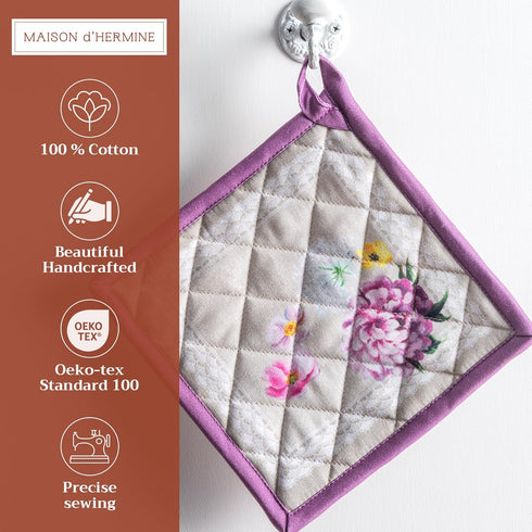 Maison d' Hermine Pot Holders Set 100% Cotton Heat Resistant Potholders 8" x 8" Hot Pads with Loop BBQ, Cooking, Baking, Grilling, Kitchen, Handli...