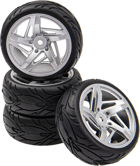 5-Spoke 12mm Hex Hub Wheel Rims & Rubber Tires Compatible with HSP Tamiya HPI Kyosho 1/10 On-Road Touring Car,WLtoys 1/14 144001 Traxxas 1/16 Slas...