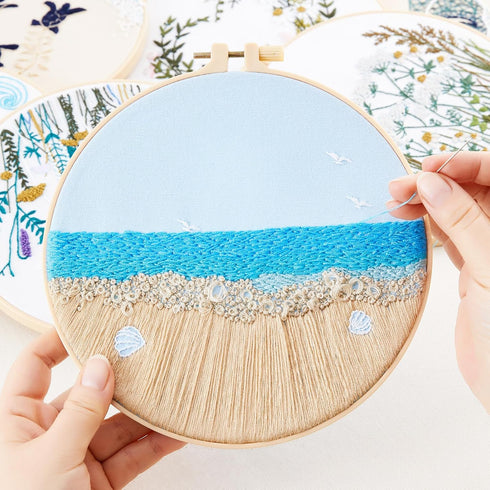 Embroidery Kit for Beginner Adults, Stamped Cross Stitch kits for Adults Beginners, Ocean Hand Embroidery Starter Needlepoint Kit, 2 Set Embroider...