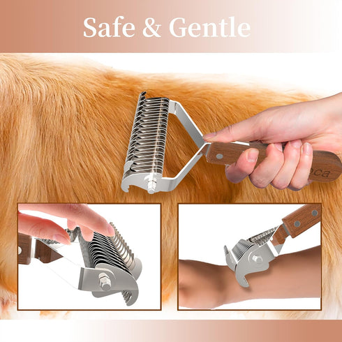 Dog Brush for Shedding, Pet Grooming Brush, Double Side Shedding and Dematting Undercoat Rake Comb Deshedder Brush for Long Haired Dogs and Cats, ...