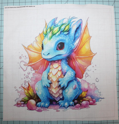 Fabric Panel 8"x8" Baby Dragon 100% Cotton Quilting Panel Square AM1424...