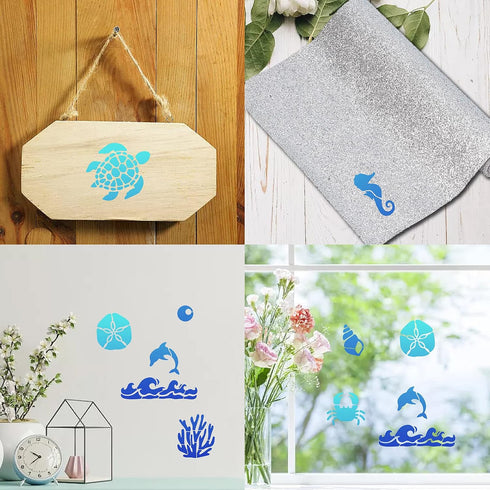 GORGECRAFT 6.3 Inch Ocean Creature Metal Stencil Dolphin Wood Burning Stencil Reusable Sea Animals Journal Stencils Turtle Template Stainless Stee...