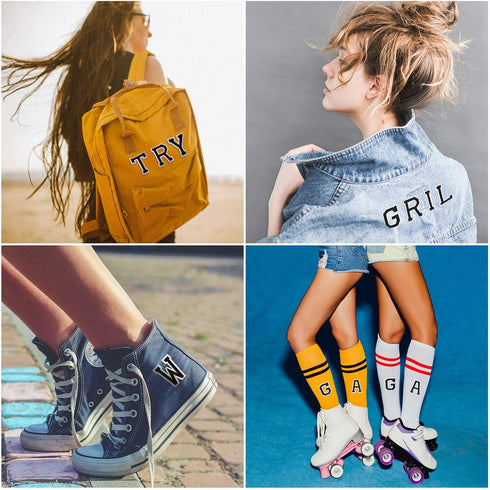 104 Pcs Iron on Letter Alphabet Fabric Patches with Ironed Adhesive Embroidered Decorate Repair A-Z Letter for Bulletin Board School T-Shirts, Jea...