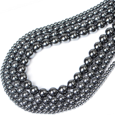 Bymitel 8mm Natural Hematite Metallic Round Beads Gemstones Genuine with 140pcs DIY Jewelry Making Unisex (8mm 140pcs, Hematite)...