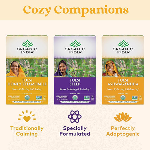 Organic India Tulsi Honey Chamomile Herbal Tea - Holy Basil, Stress Relieving & Calming, Immune Support, Adaptogen, Vegan, USDA Certified Organic,...