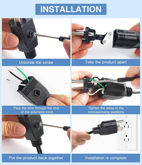 NEMA 5-15P Electrical Replacement Plugs End, Extension Cord Ends 125V 15A 2Pole 3Wire Male Plug?Ground Neutral Generator Plug, 3 Prong Power Repla...