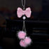 Wisdompro Bling Car Rear View Mirror Hanging Accessories for Women, Rhinestone Diamond Bowknot, Imitation Pearl and Pink Plush Ball Car Rearview M...