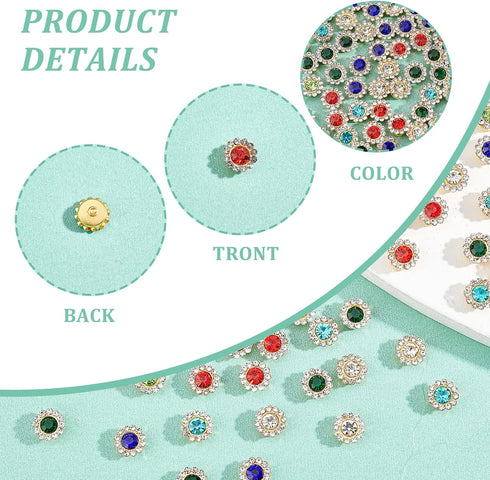 SUPERFINDINGS 600Pcs 8mm Flower Shape Rhinestone Sew on 6 Colors Bright Flat Back Beads Buttons Crystal Embellishments Buttons for Crafts Clothes ...
