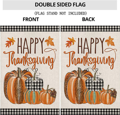 Happy Thanksgiving Fall Garden Flags for Outdoor,12x18 Double Sided,Harvest Buffalo Plaid Pumpkins Yard Flags,Small Thanksgiving Day Garden Decor ...