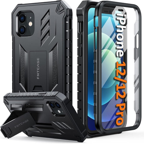 FNTCASE for iPhone 12 Phone Case: for iPhone 12 Pro Phone Case Military Grade Drop Proof Rugged Protective Cover with Kickstand | Matte Textured S...