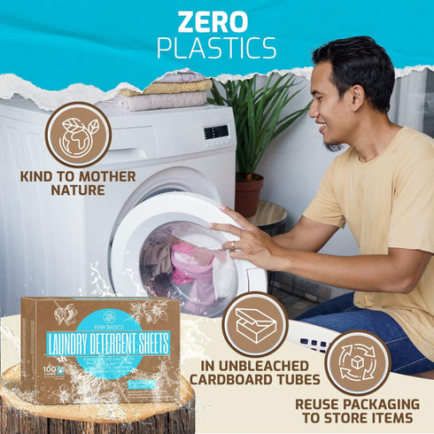 Laundry Detergent Sheets Unscented - Zero Waste, Plastic and Scent Free, Natural Soap - Travel Size Essentials for Washing Clothes, 100 Loads (Uns...