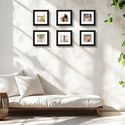 Golden State Art, 6x6 Picture Frame - Solid Wood with Tempered Glass - Square Picture Frame Display Photo 4x4 with Mat or 6x6 without Mat - Wall D...
