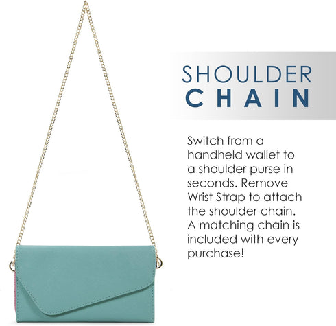 Clutch Wallet with Wristlet and Crossbody Strap for Smartphones or Phablets up to 5.7 Inch - Carrying Case - Frustration-Free Packaging - Teal and...