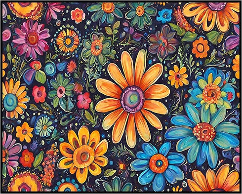 Posterizer 1 pcs- psychedelic funky hippie colorful flowers 3-Fantasy & Fiction Art-Retro Art- Living Room Bedroom Decor- unframed wall art...