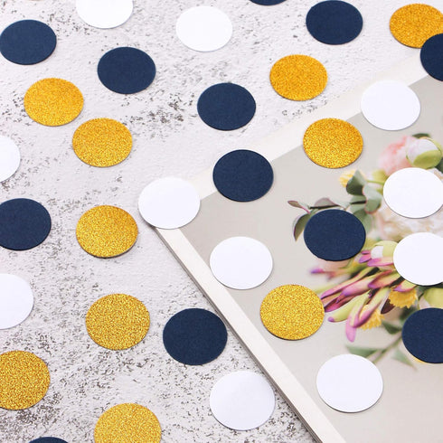 Navy Blue White Gold Confetti Birthday Decorations for Boys Glitter Paper decor Sprinkles Biodegradable Table Confetti Round for Graduation Weddin...