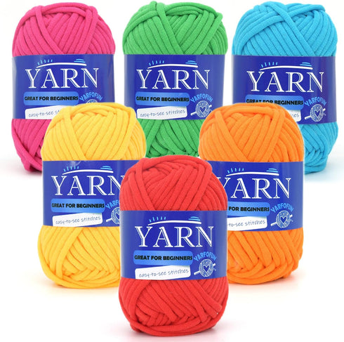 6 Pack Beginners Crochet Yarn Blue Green Pink Red Yellow Orange Cotton Crochet Yarn for Crocheting Knitting Beginners with Easy-to-See Stitches Mi...