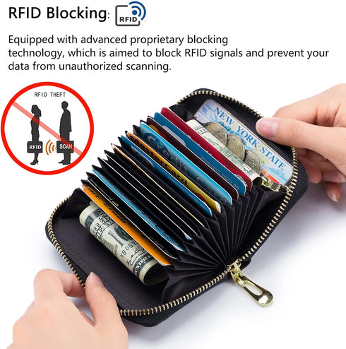 imeetu RFID Credit Card Wallet, Genuine Leather Zipper Card Case Holder with Removable Keychain(Red)...