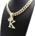 Hip Hop Alphabet Initial K Pendant & 12mm 18" Full Iced Box Lock Cuban Chain Necklace...