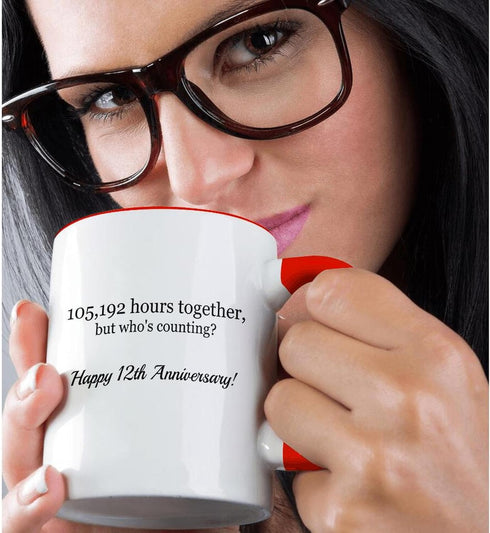 3dRose "Happy 12Th Anniversary - 105192 Hours Together" Two Tone Red Mug, 11 oz, Red...