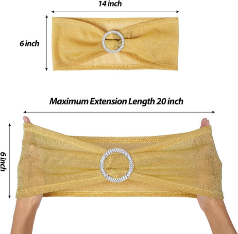 Eternal Beauty Set of 10 Gold Chair Sashes Glitter Chair Band Spandex Chair Sashes for Folding Chairs Wedding...