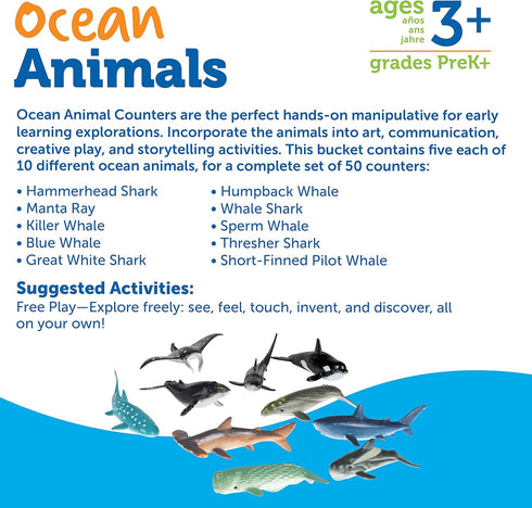 Learning Resources Ocean Animals - 50 Pieces, Ages 3+ Toddler Learning Toys, Perfect for Math Counters and Imaginative Play...
