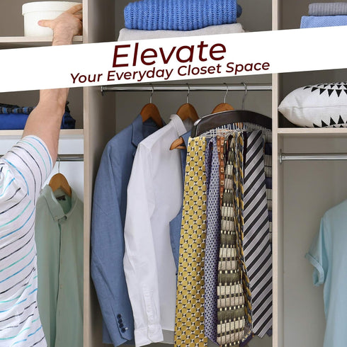 Richards Wooden Tie Rack Hanging Organizer for Mens Closet Accessories, Space Saving Necktie Holder for Storage and Display, Holds 24 Ties, Hook, ...